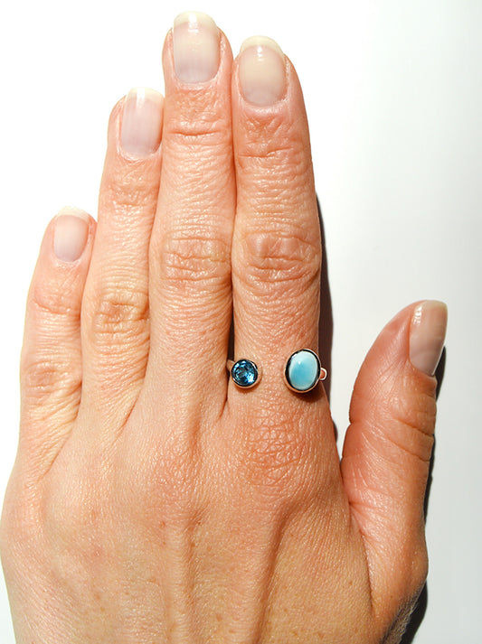 Sterling silver, handmade double stone ring with blue stones