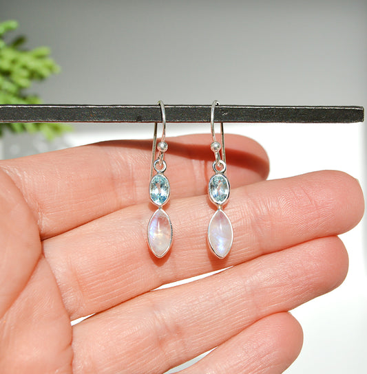 Blue Topaz & Moonstone Drop Earrings