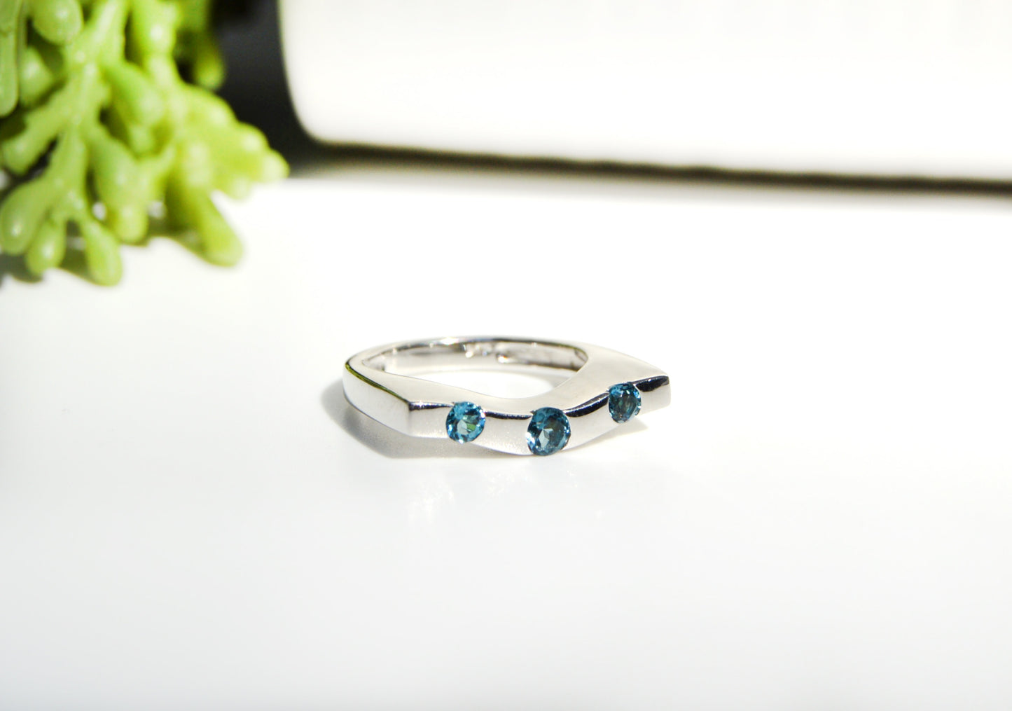 Blue Topaz Wave Ring Size 6