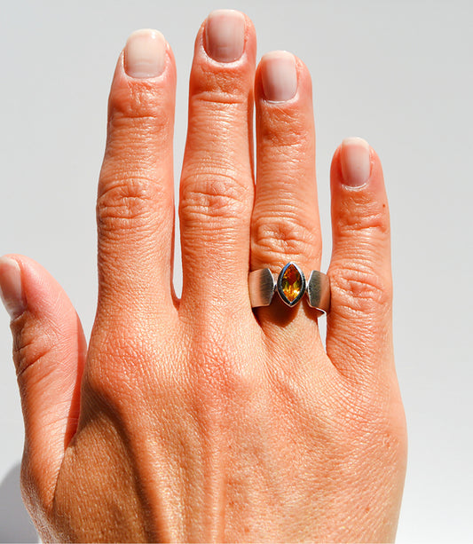 JeniMarie Jewelry with a rare brushed band citrine ring set in sterling silver with a comfort fit band.