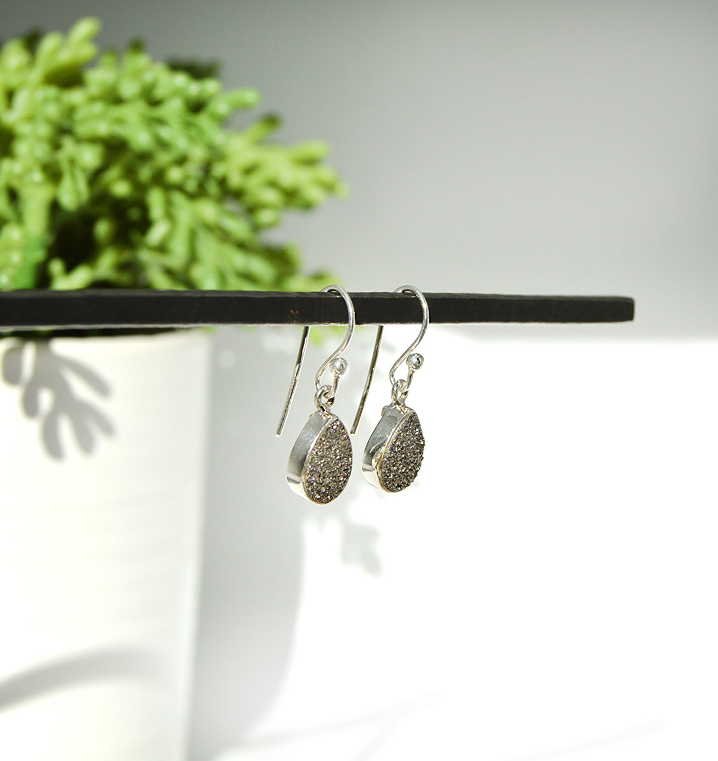 Silver Druzy Dangle Earrings