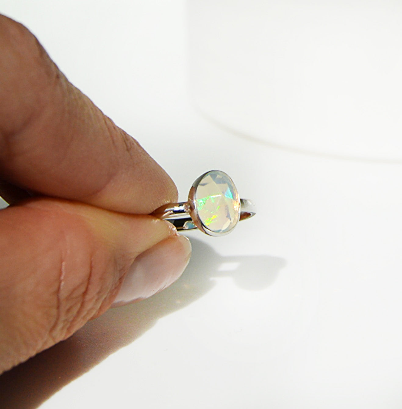 ethiopian opal ring hand set stone, sterling silver, ring size 6