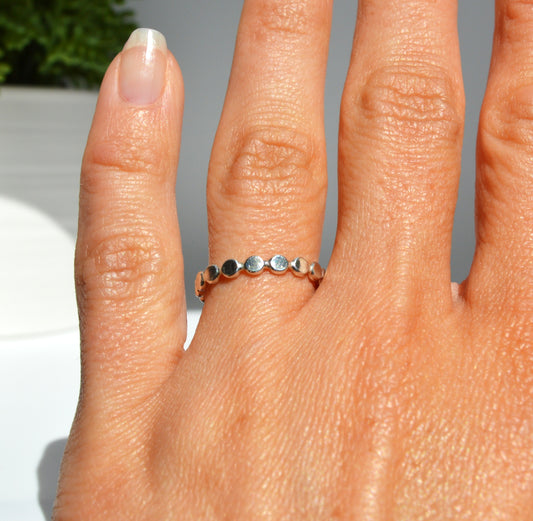 Flat Beaded Ring in Sterling Silver or Gold