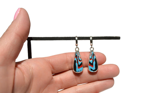 Fordite Blue Dangle Earrings