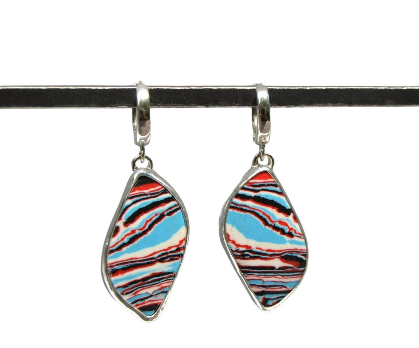 Fordite Red White & Blue Dangle Earrings