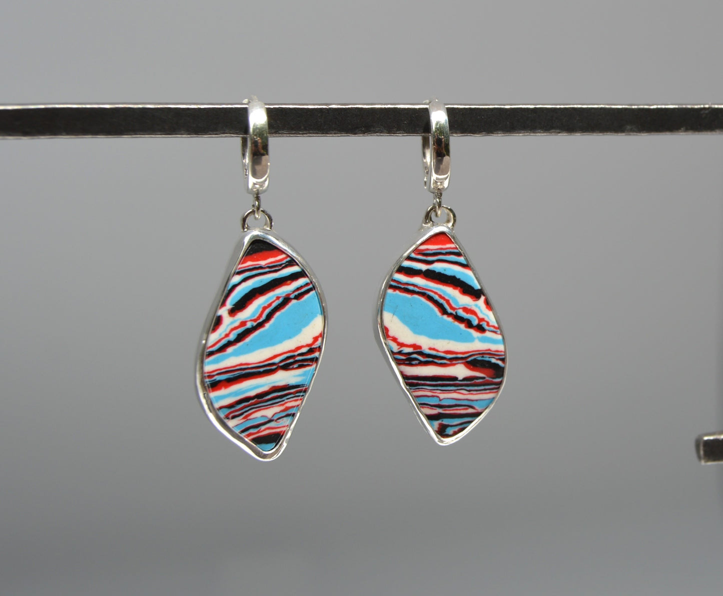 Fordite Red White & Blue Dangle Earrings