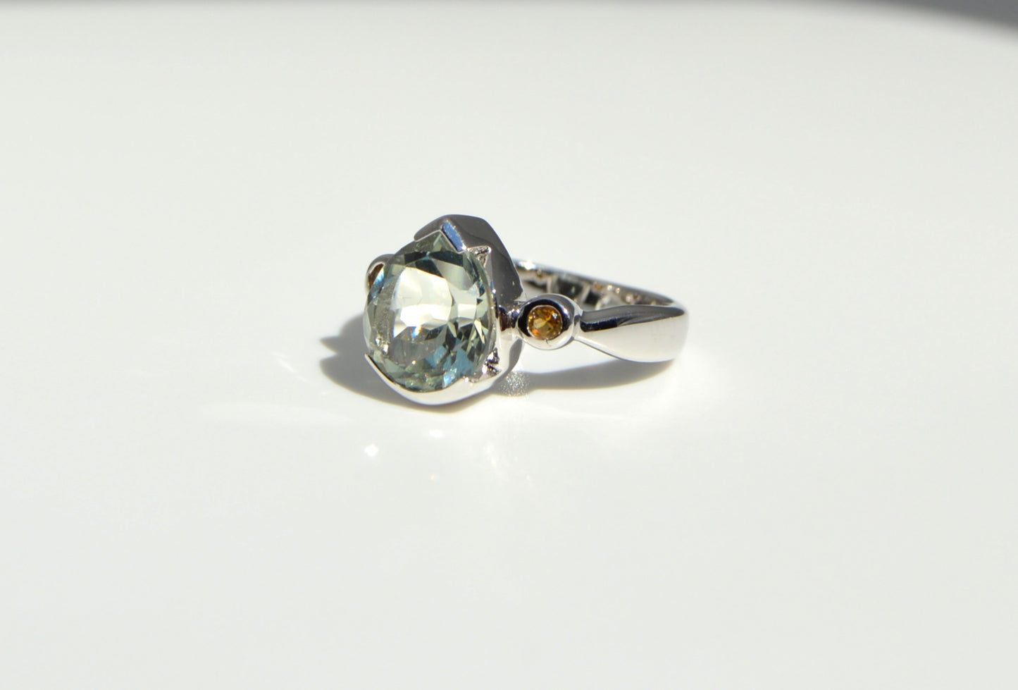 Green Amethyst with Citrine Ring Size 5