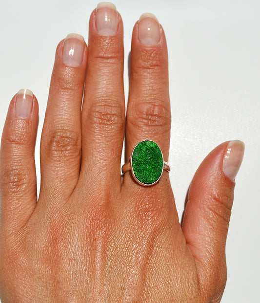 Green Oval Druzy Ring Size 10