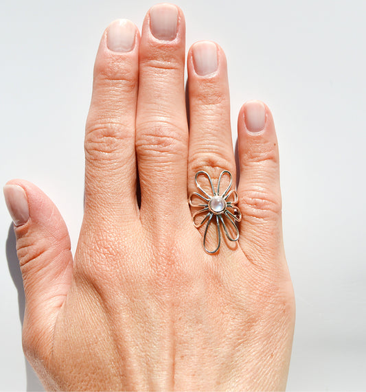 JeniMarie Jewelry with a fun and cool moonstone ring. Set in .925 sterling silver making the ring hypoallergenic.