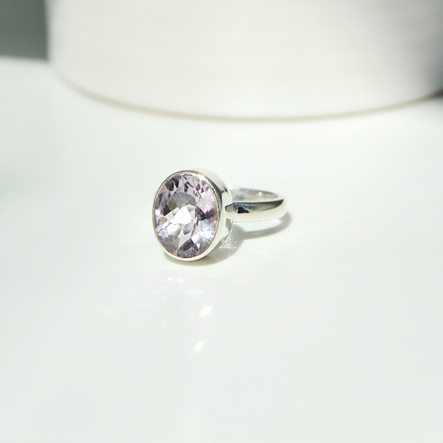 handmade sterling silver ring using .925 sterling silver hand set beautiful soft pink oval amethyst