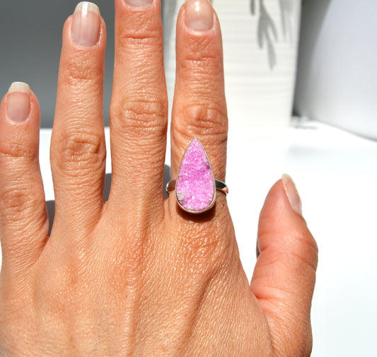 Pink Druzy Pear Shaped Ring Size 9
