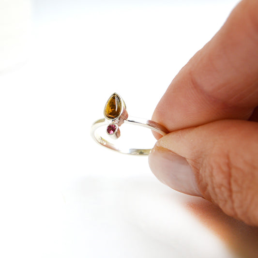 Handmade sterling silver watermelon tourmaline ring using a comfort band. Presented by JeniMarie Jewlery.