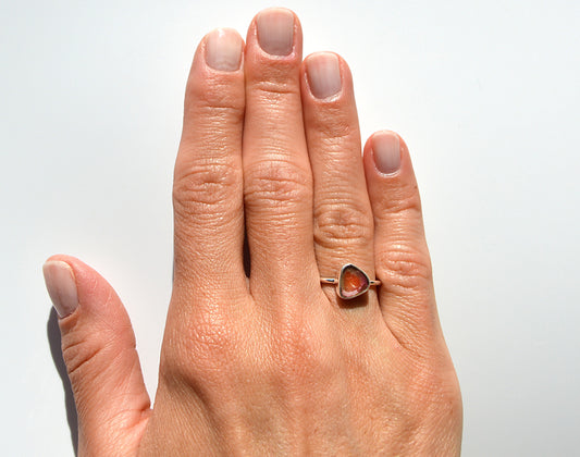 JeniMarie Jewelry with a .925 sterling silver ring using a watermelon tourmaline in the shape like a triangle.