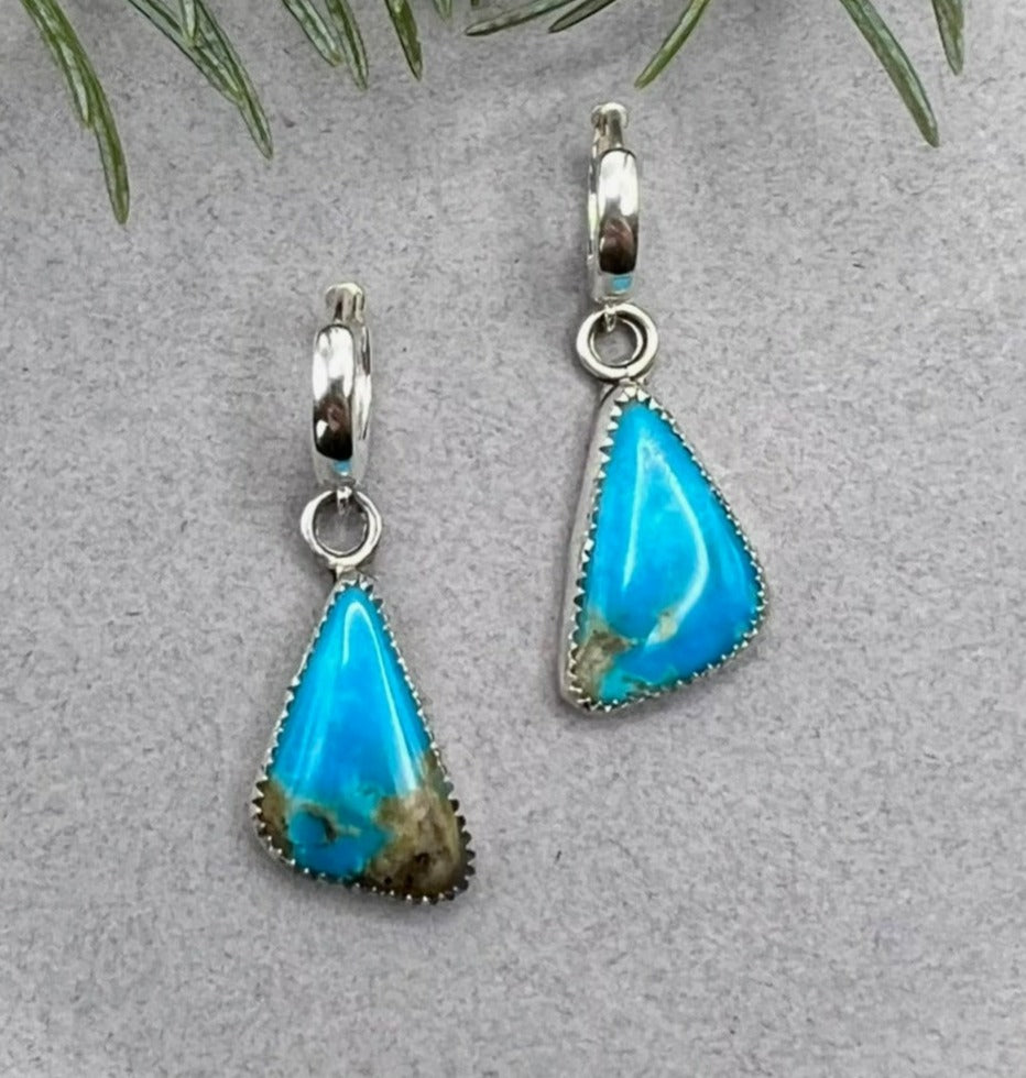 Blue Turquoise Dangle Earrings with Serrated Bezel