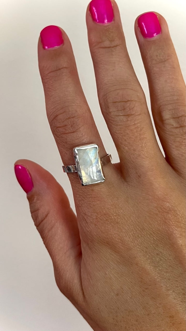 Moonstone Rectangle Ring Size 8.5