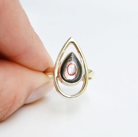 Sterling silver abalone ring by JeniMarie Jewelry. Comfort band handmade ring. 