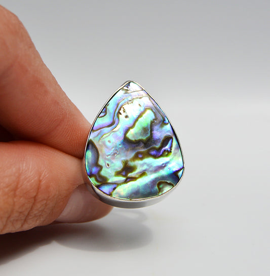 JeniMarie Jewelry with a large and rare abalone ring set in sterling silver. 