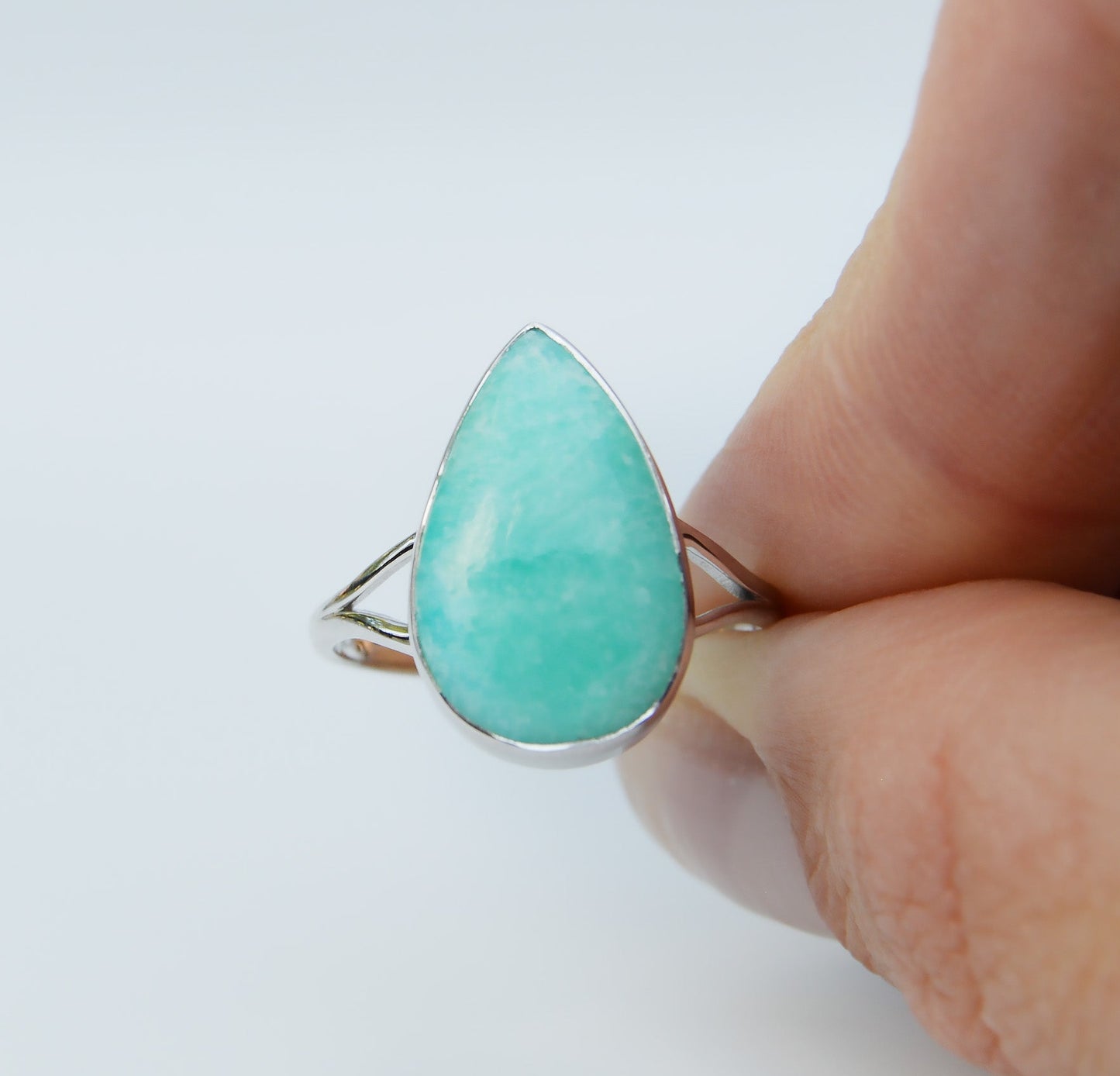 JeniMarie Jewelry with a stunning seafoam green amazonite ring set in sterling silver. 