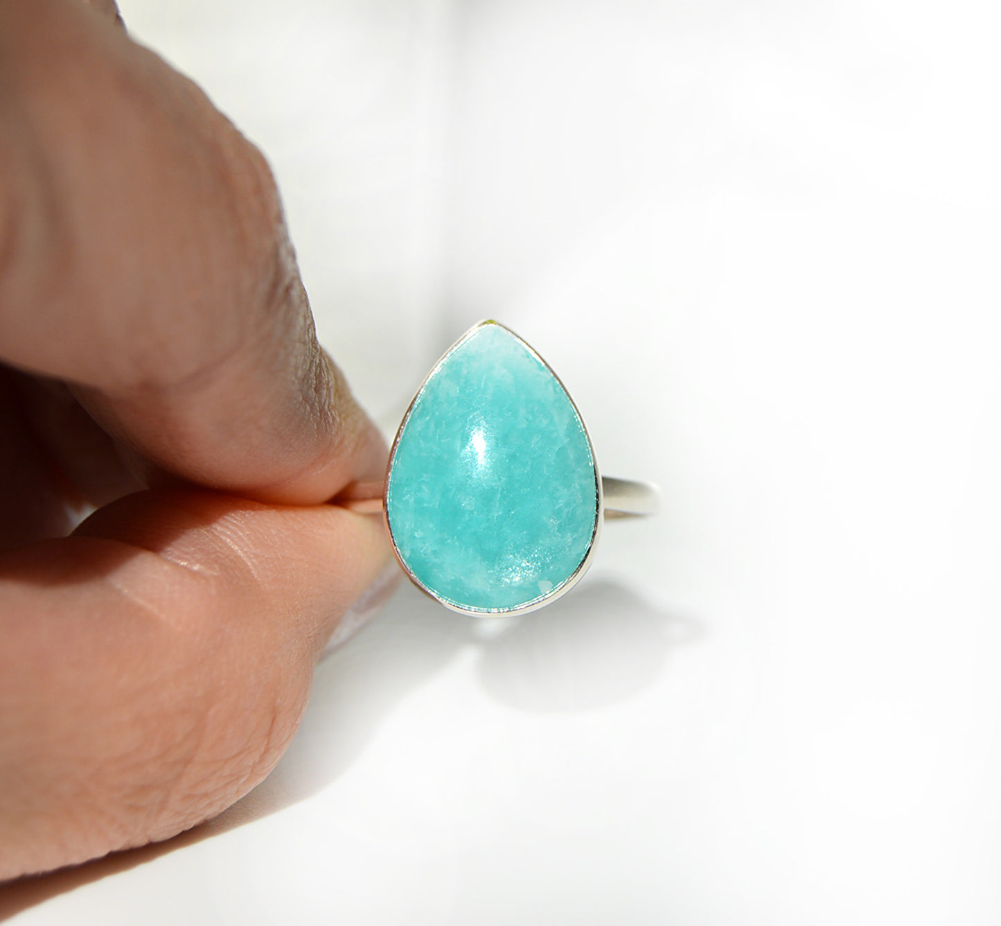 Amazonite Tear Drop Ring Size 10