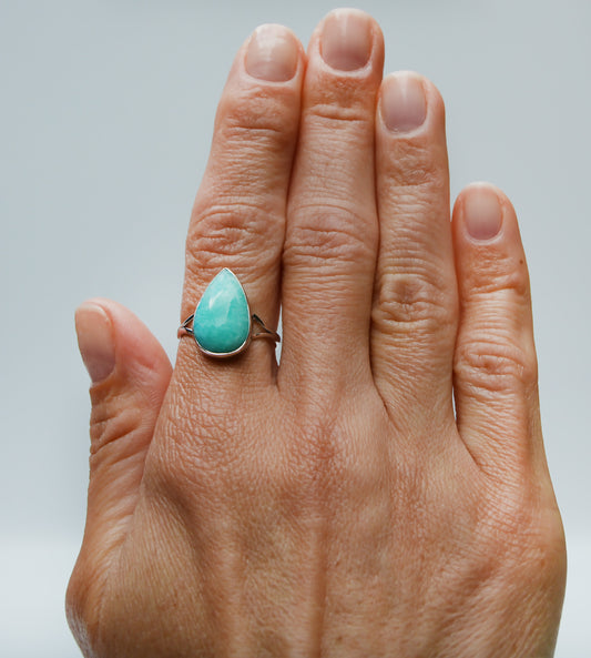 JeniMarie Jewelry with a fun and unique seafoam green amazonite ring set in 925 sterling silver. 