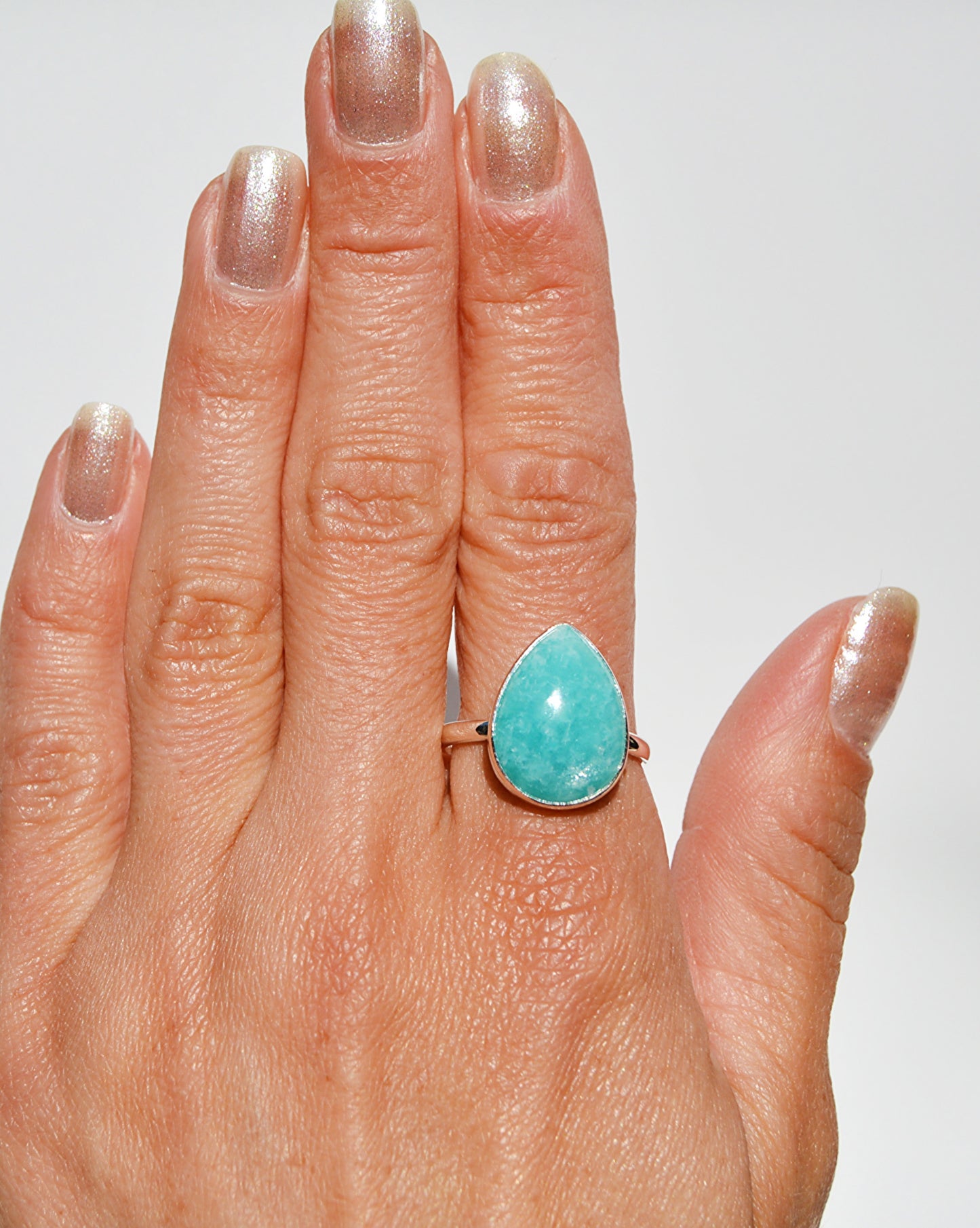 Amazonite Tear Drop Ring Size 10