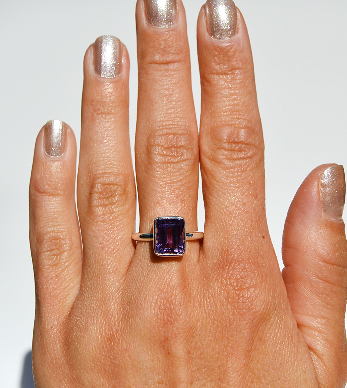Amethyst Emerald Ring Size 9