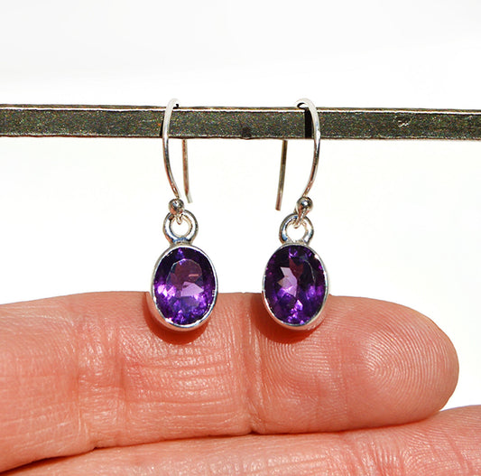 Amethyst dangle handmade sterling silver earrings JeniMarie Jewelry 