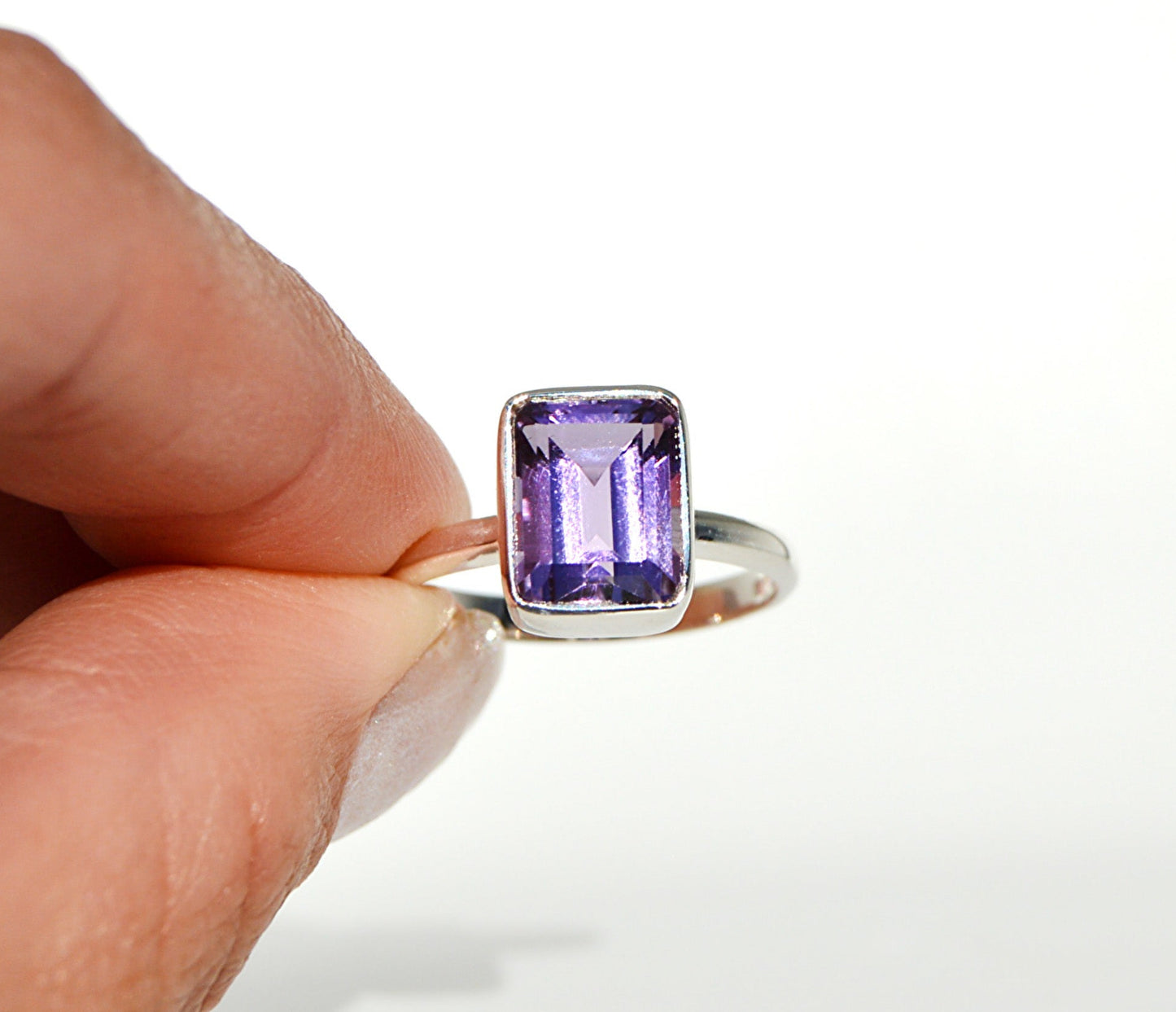 Amethyst Emerald Ring Size 9