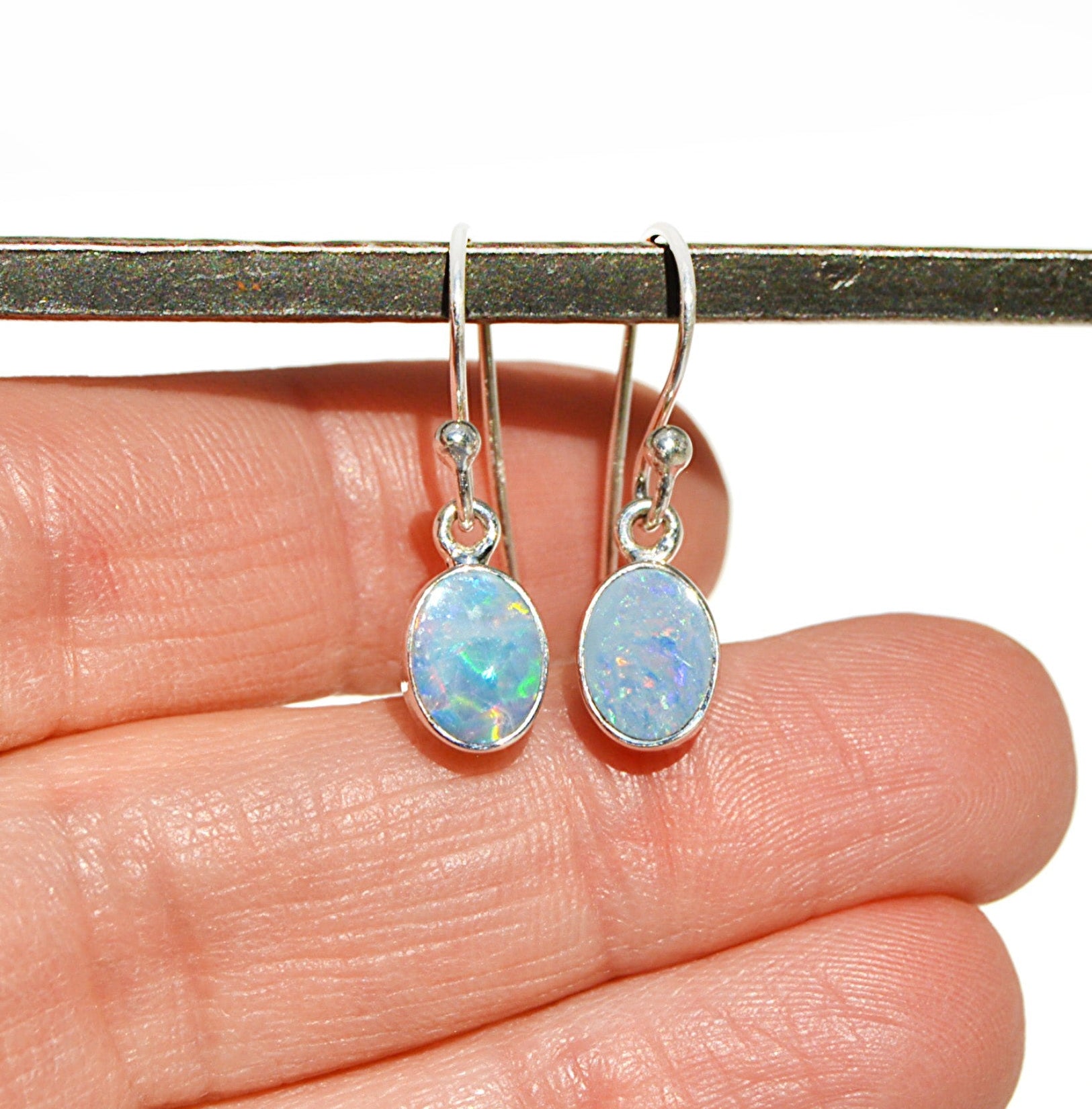 Australian Opal handmade sterling silver dangle drop earrings JeniMarie Jewelry 