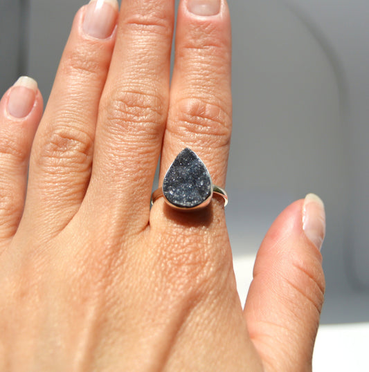 Black Druzy Ring Size 9