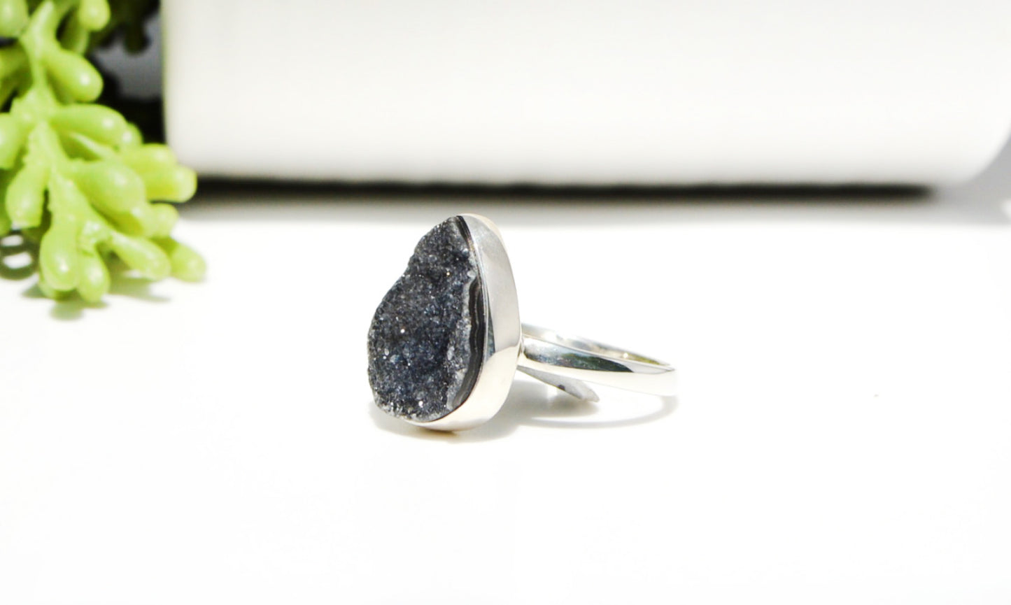 Black Druzy Ring Size 9