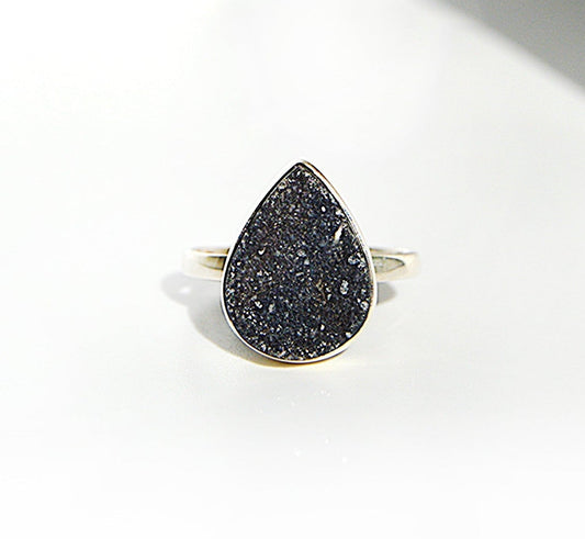Black Druzy Ring Size 9