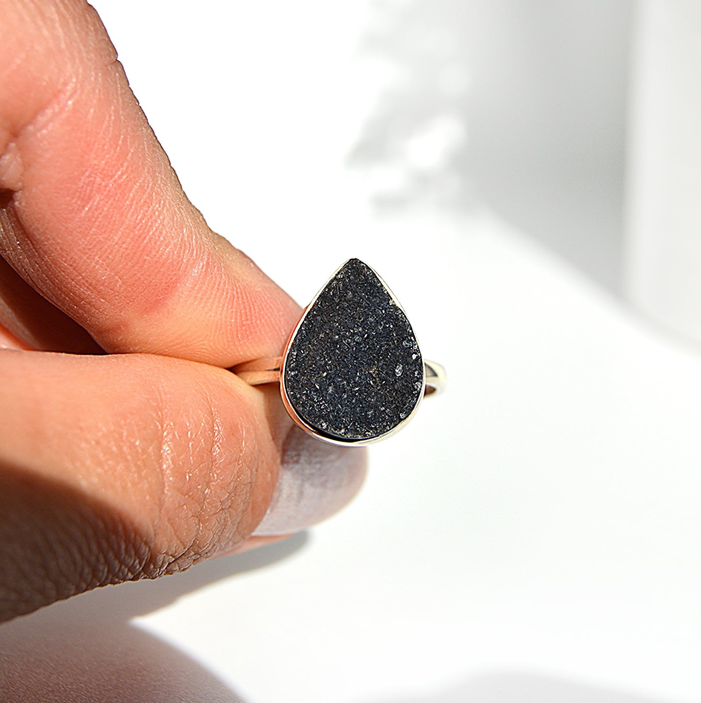 Black Druzy Ring Size 9