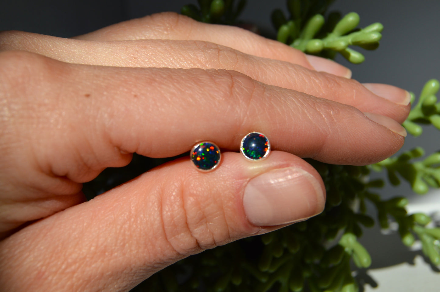 Black Opal Stud Earrings