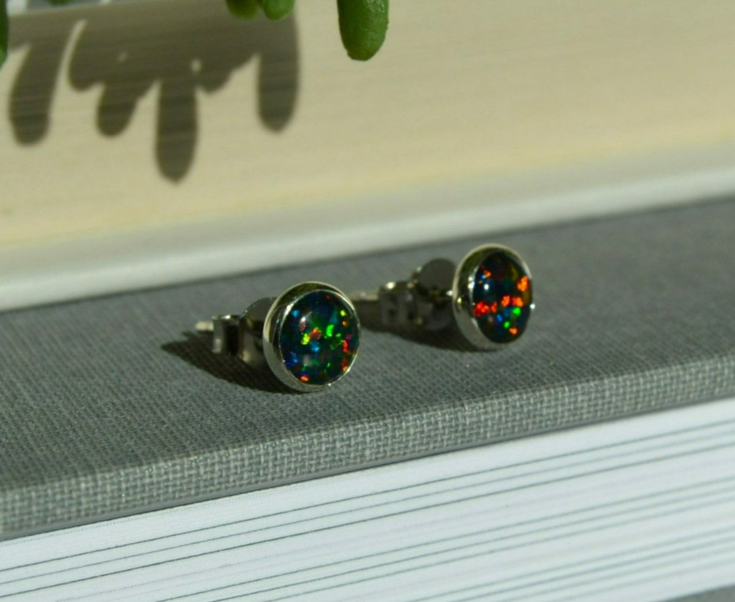 Black Opal Stud Earrings