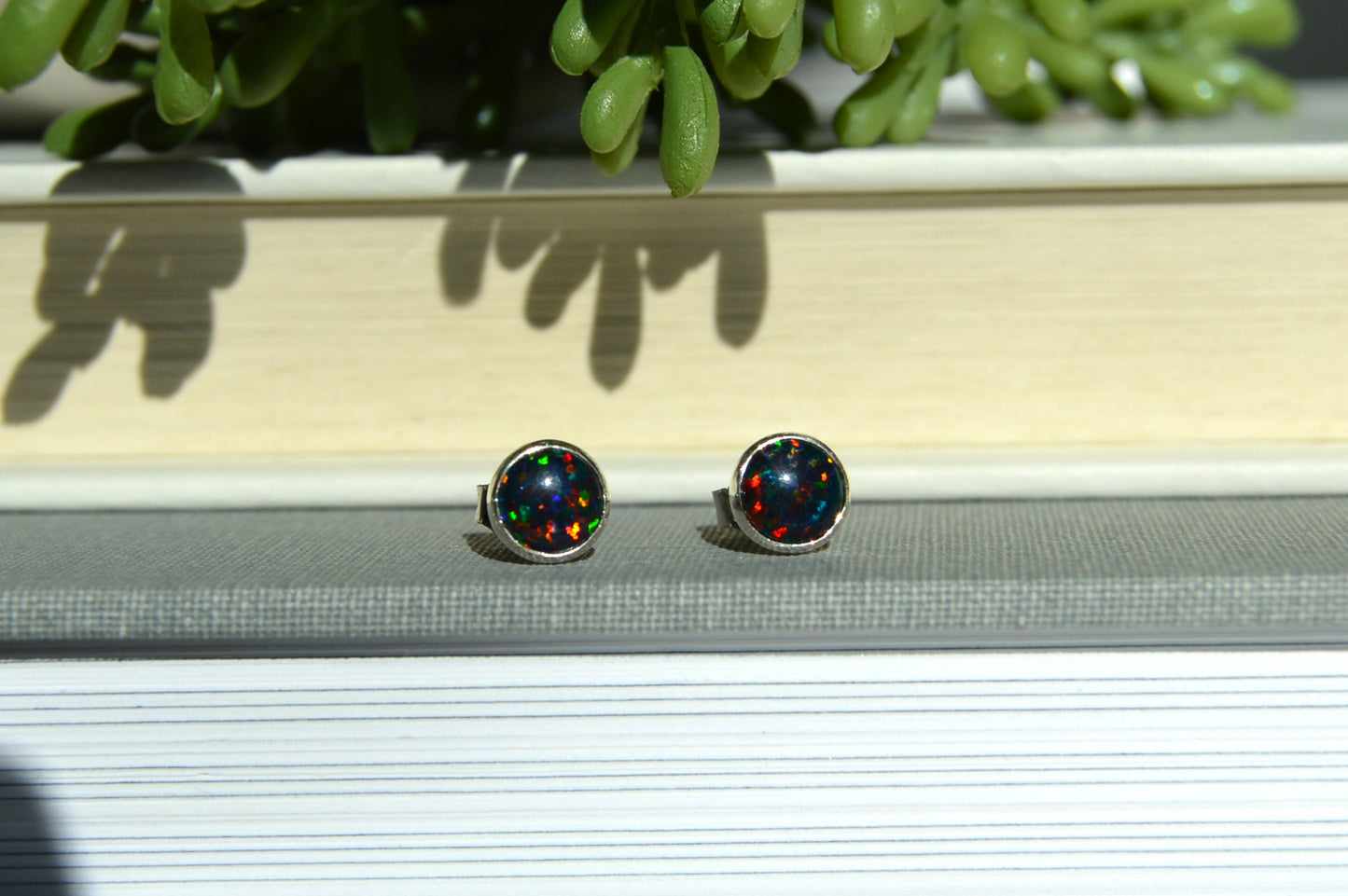 Black Opal Stud Earrings