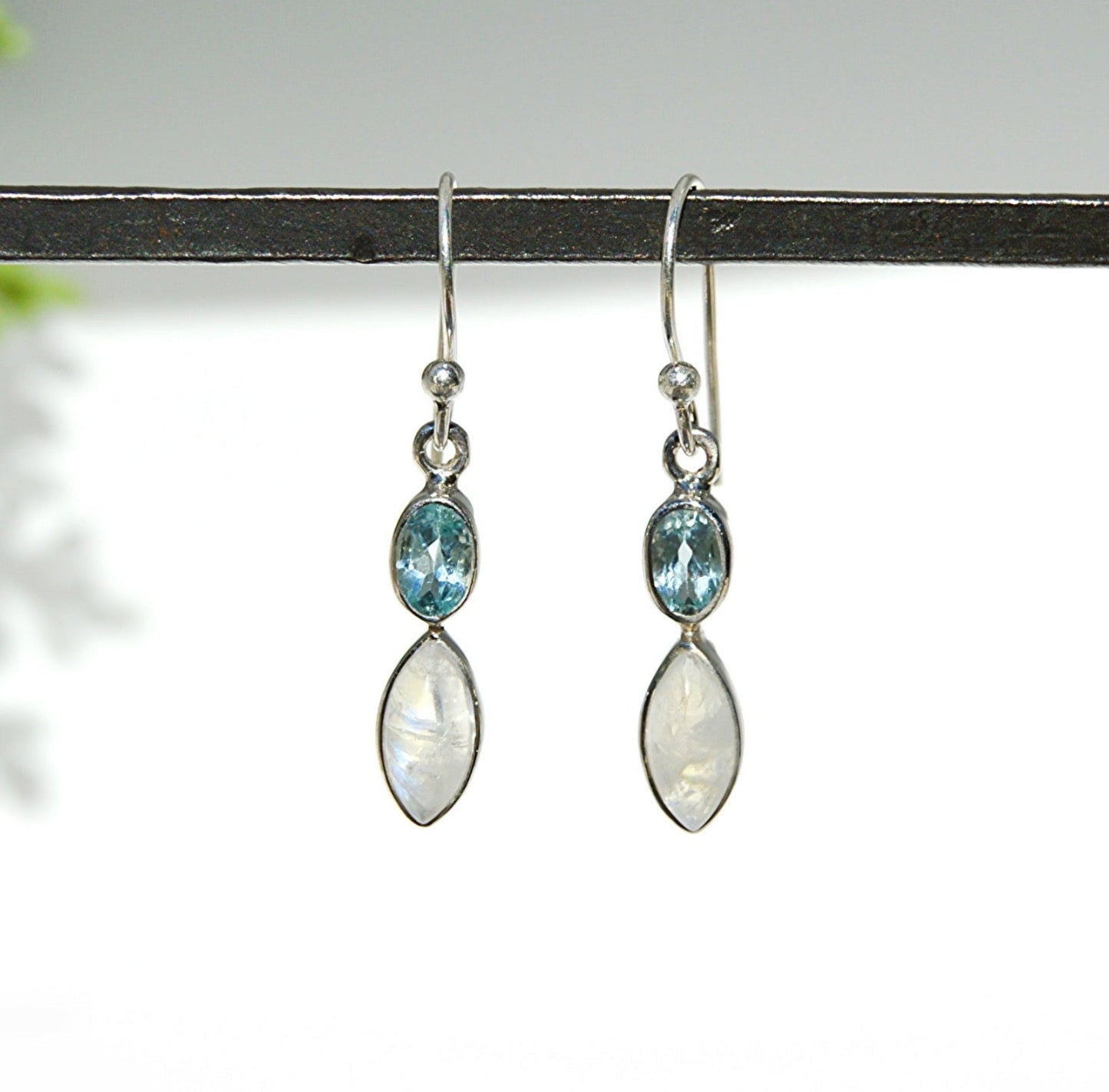 Blue Topaz & Moonstone Drop Earrings