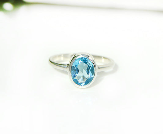 Blue Topaz Oval Ring Size 5