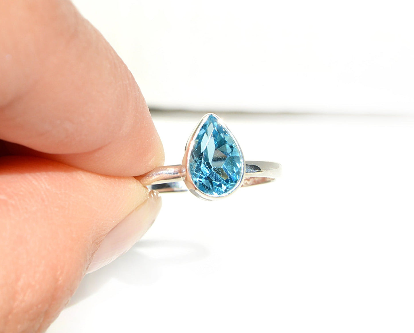 Blue Topaz Pear Shape Ring Size 8