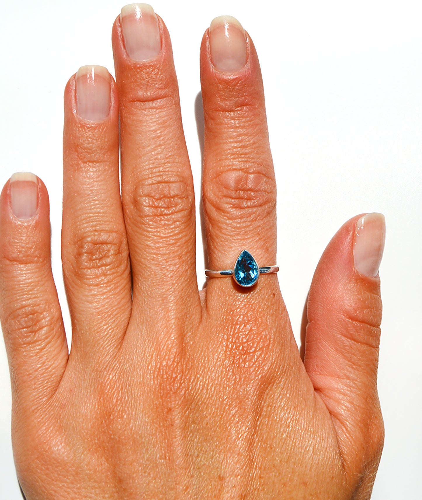 Blue Topaz Pear Shape Ring Size 8
