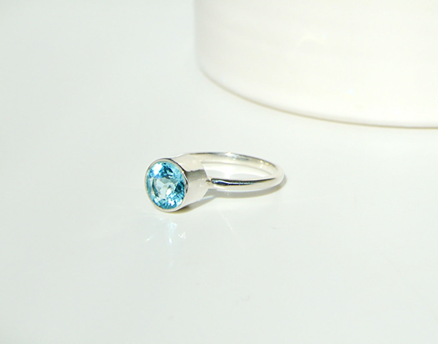 blue topaz stone ring in sizes 8 and 10, handmade in sterling silver 