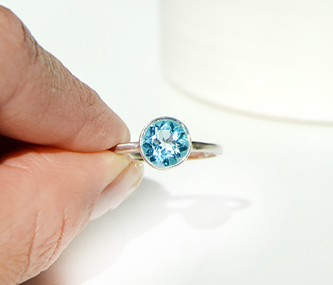 sterling silver ring, blue topaz
