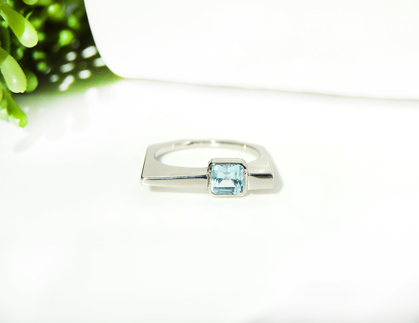 Blue Topaz Square Ring Size 8