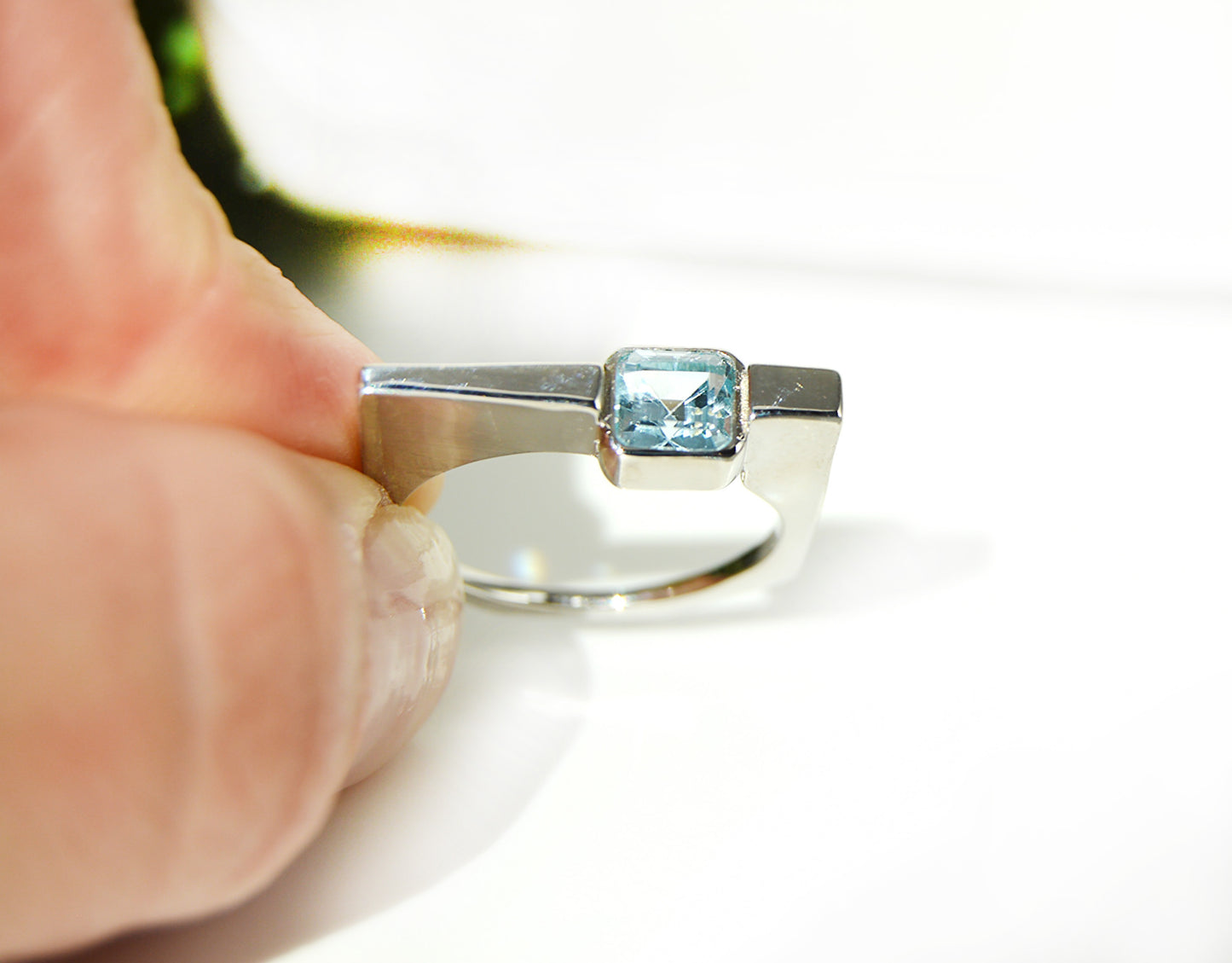 Blue Topaz Square Ring Size 8