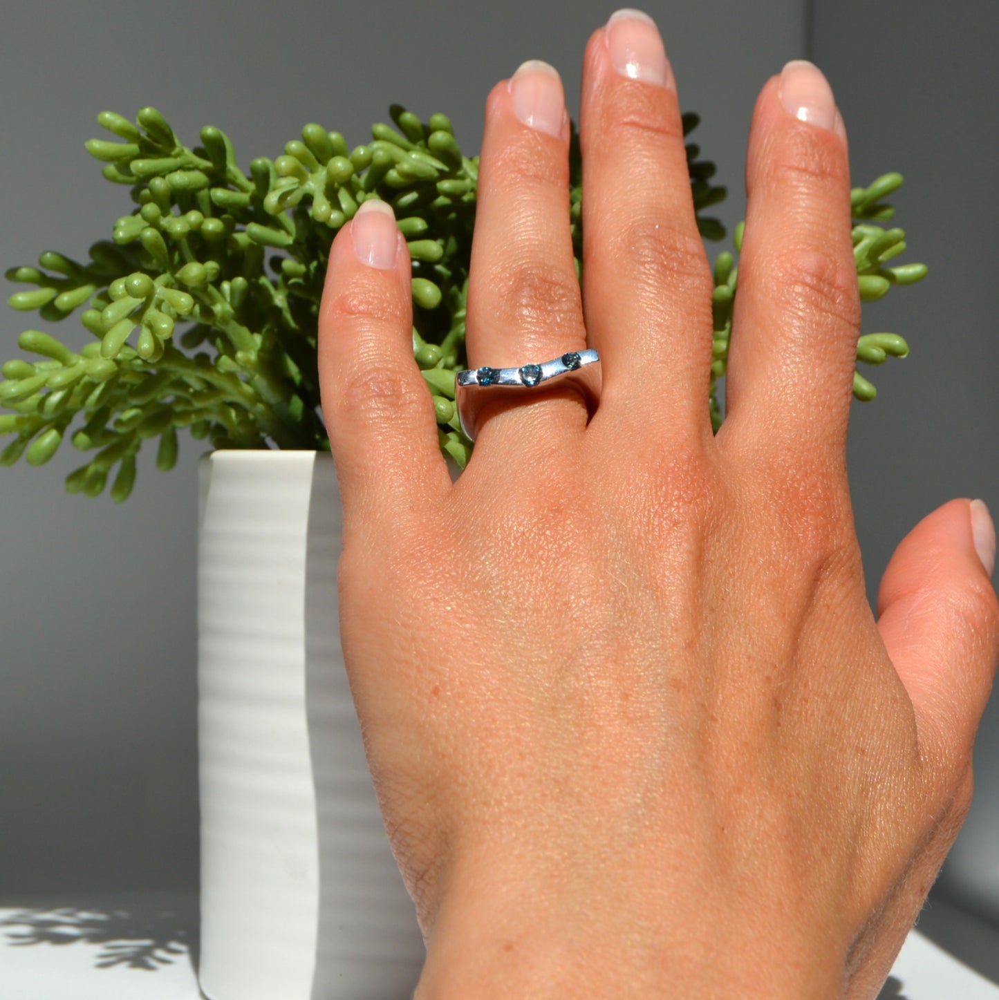 Blue Topaz Wave Ring Size 6