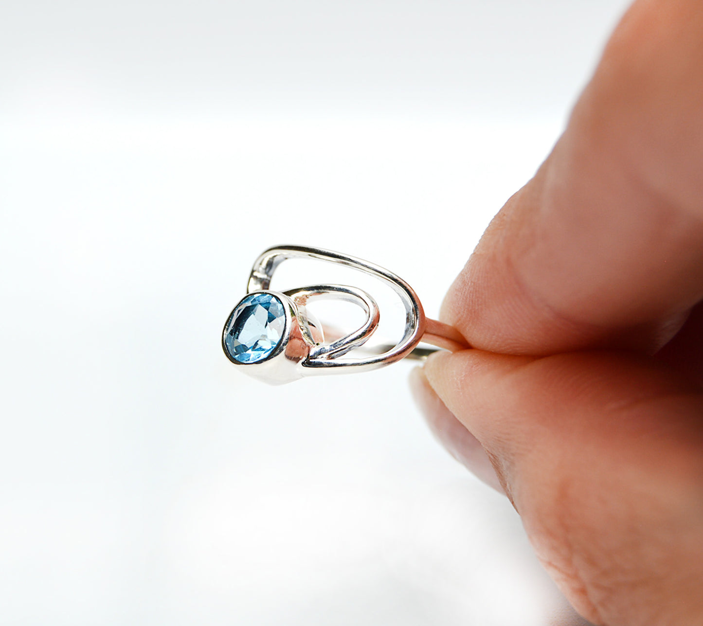 JeniMarie Jewelry with a wonderfully beautiful blue topaz ring set in sterling silver with a wave band. 