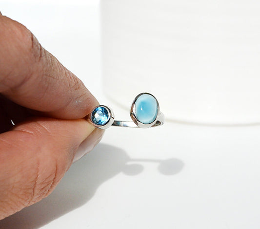 blue topaz with larimar double stone ring size 9 JeniMarie Jewelry on a single band