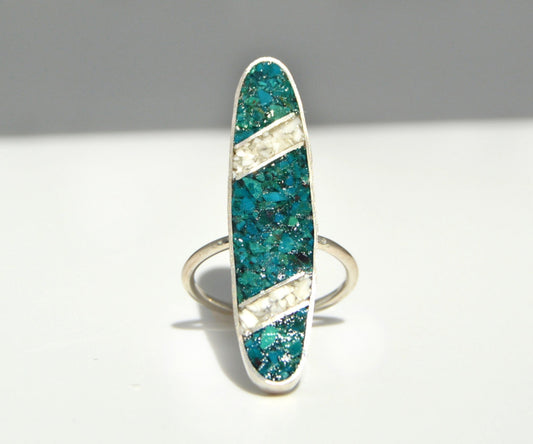 Chrysocolla and Howlite Inlay Ring Size 8.5