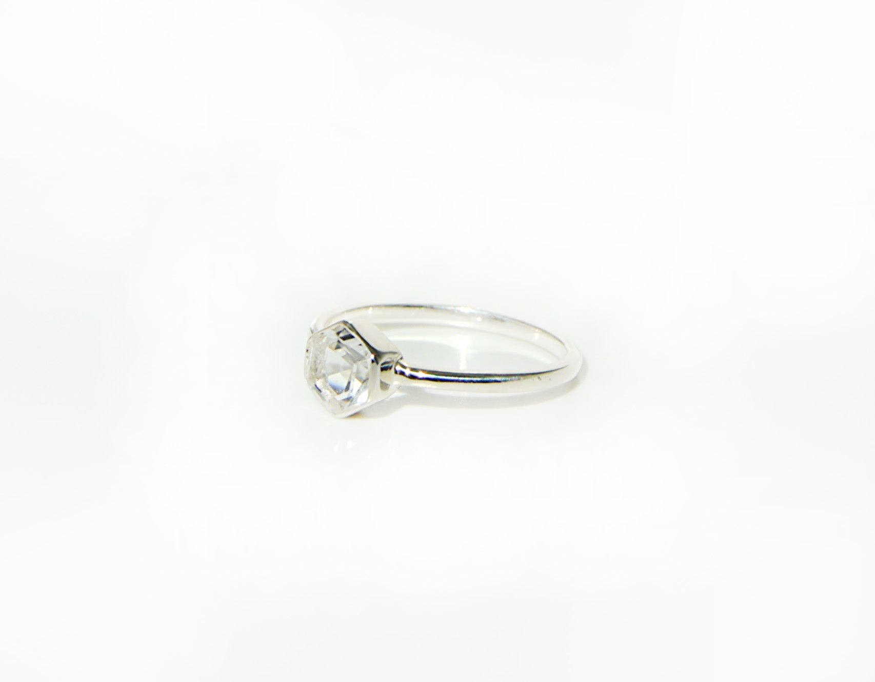 sterling silver ring, clear quartz size 10, hexagon stone handmade