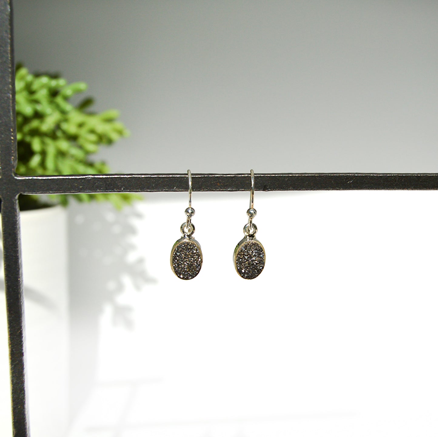 Black Druzy Dangle Earrings